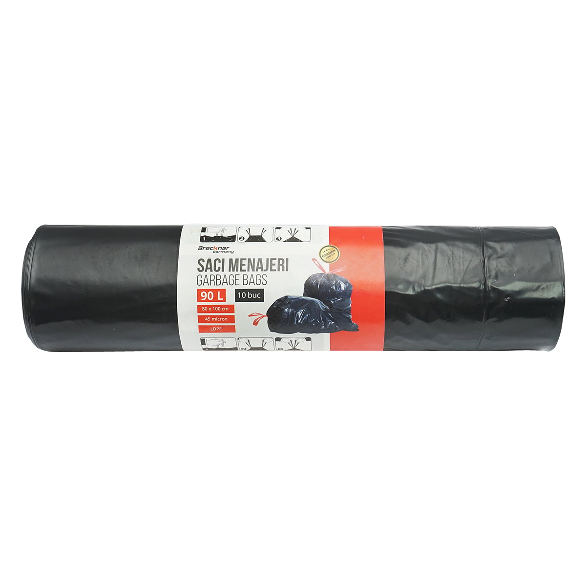 Set of 10 household garbage bags 90L, 80x100cm 45 microns LDPE Breckner Germany