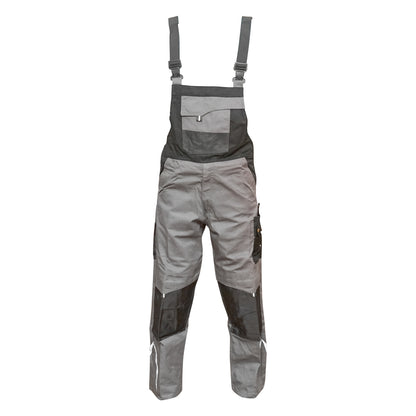 Work pants with bib, polyester with cotton overalls, gray with black, L Breckner Germany