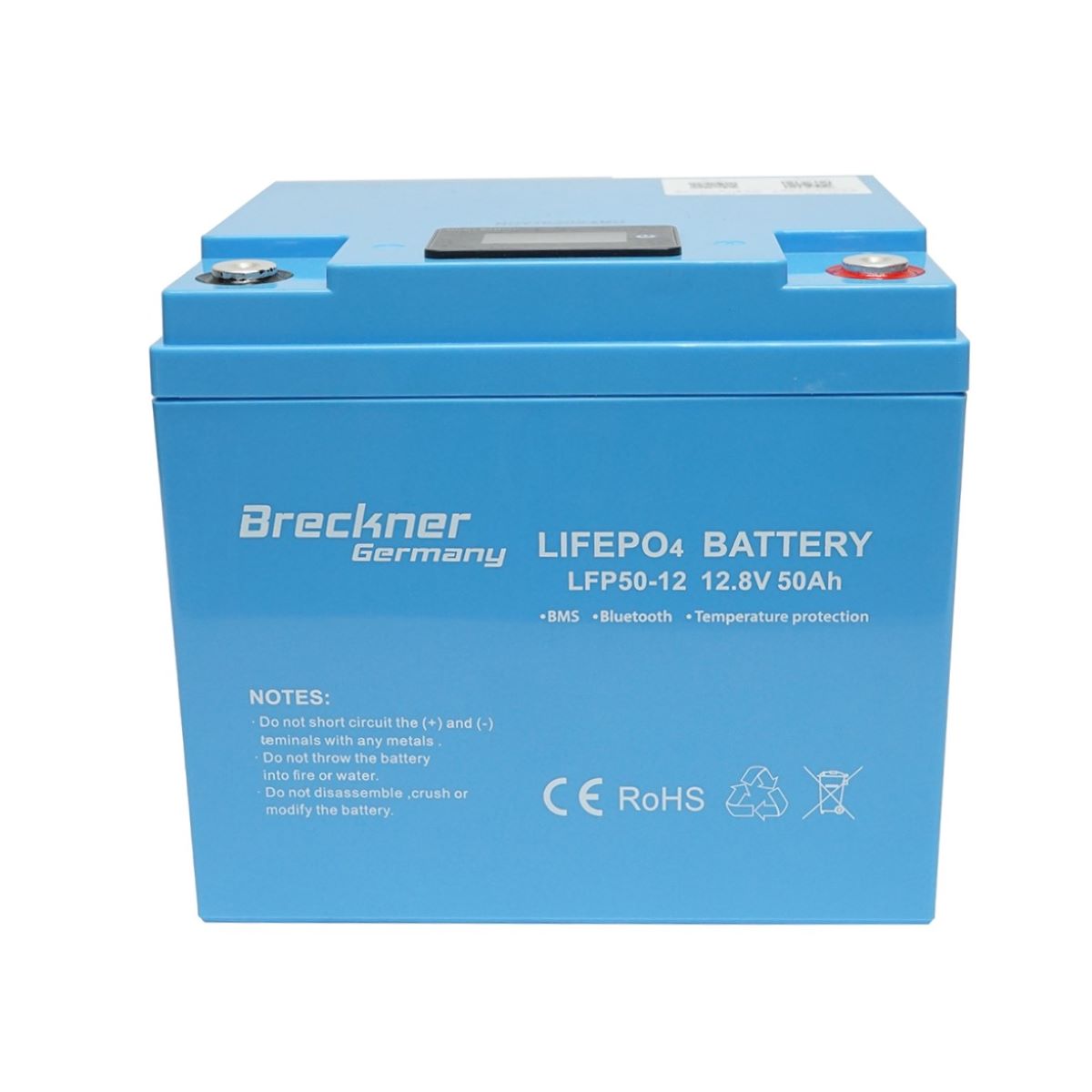 Li-ion LifePo4 Battery 12.8V, 50Ah with BMS, Bluetooth, LCD display and temperature protection Breckner Germany