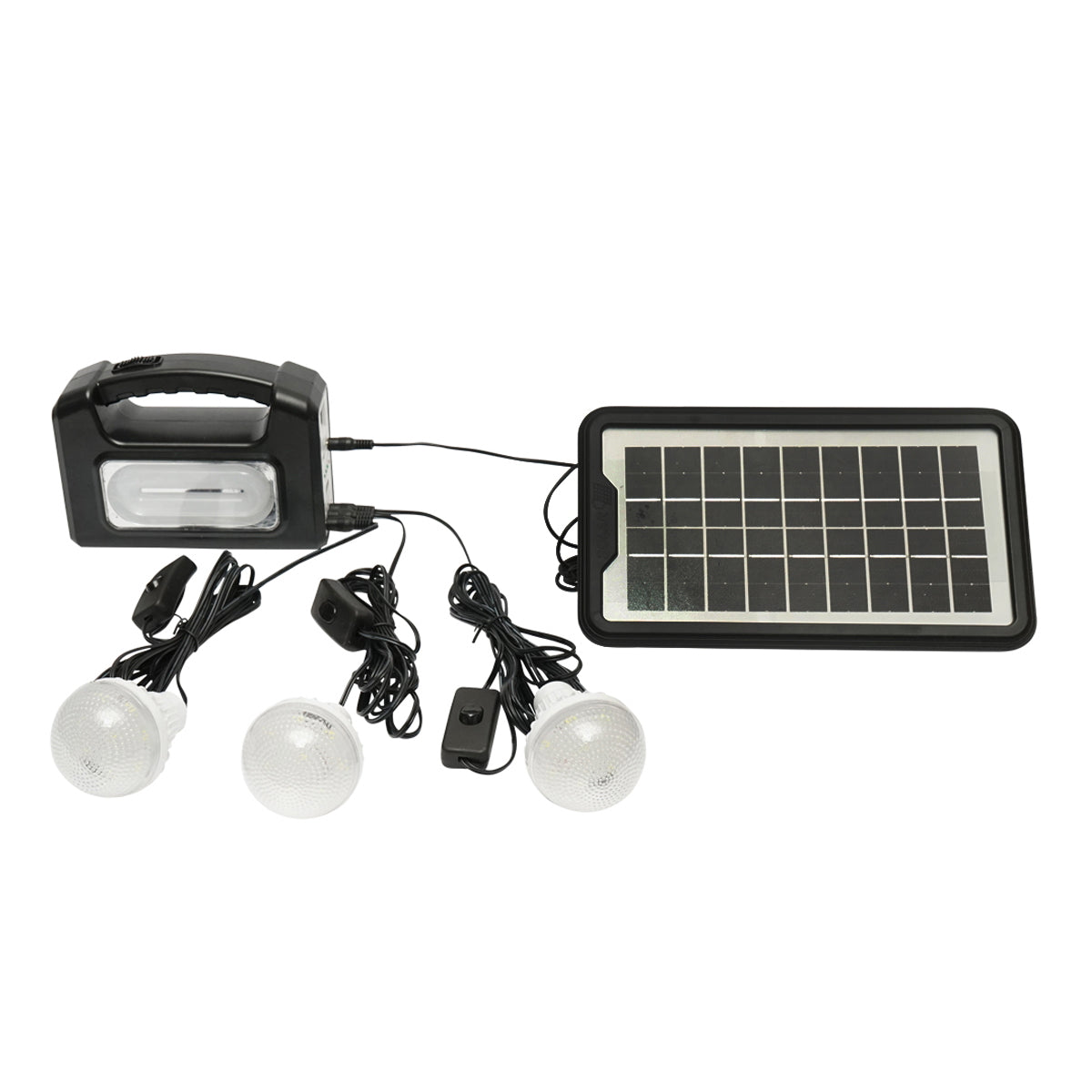Portable LED lighting kit with 3 bulbs/projector, solar panel and 6V, 4.5Ah battery for fishing camping GD-7COB