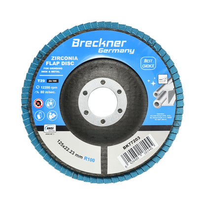 Zirconium abrasive grinding disc for cutting and polishing metal, stainless steel P100, 125mm Breckner Germany