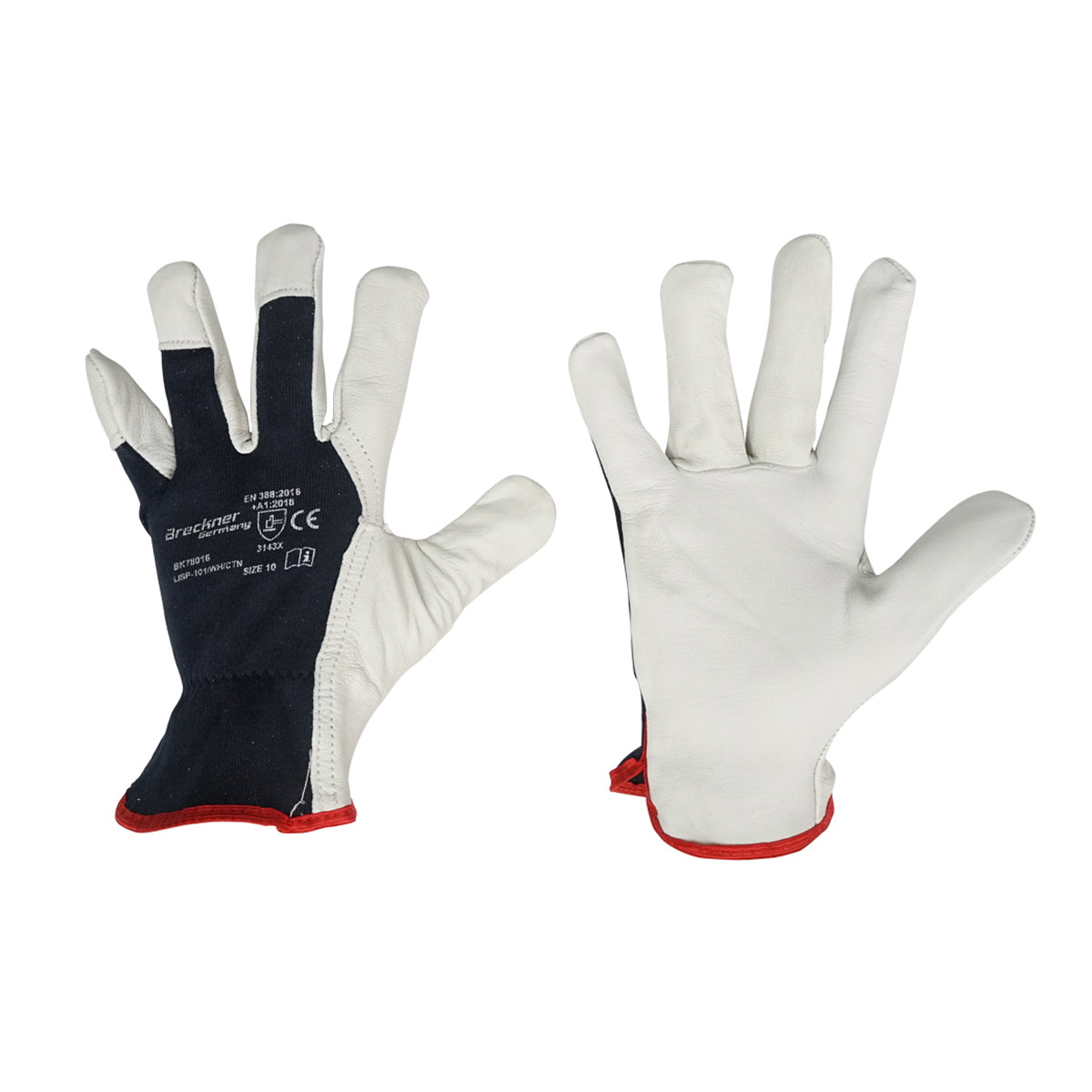 Black and white goat leather work gloves size 10