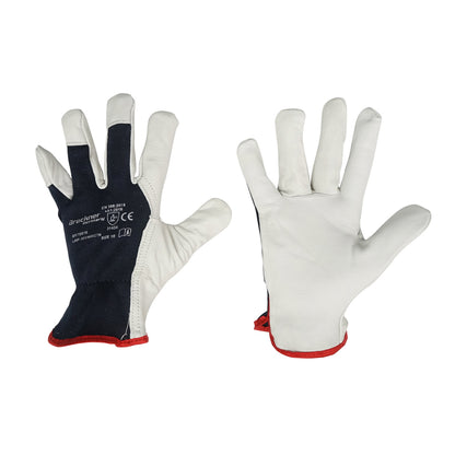 Black and white goat leather work gloves size 10