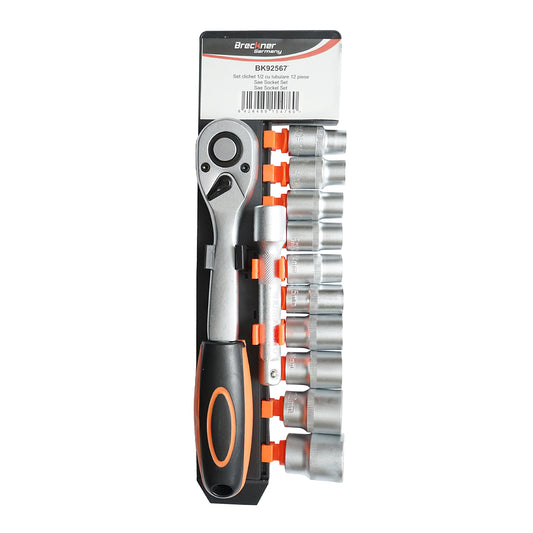 1/2 inch ratchet socket set with extension, socket wrenches 10-24mm 12 pieces Breckner Germany