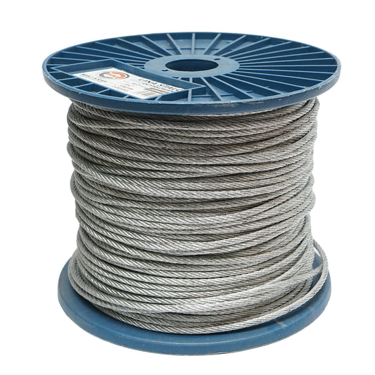 Galvanized steel cable with a diameter of 4mm, 6x7 strands, maximum load 940Kg, weight 8.4Kg, 150m/roll