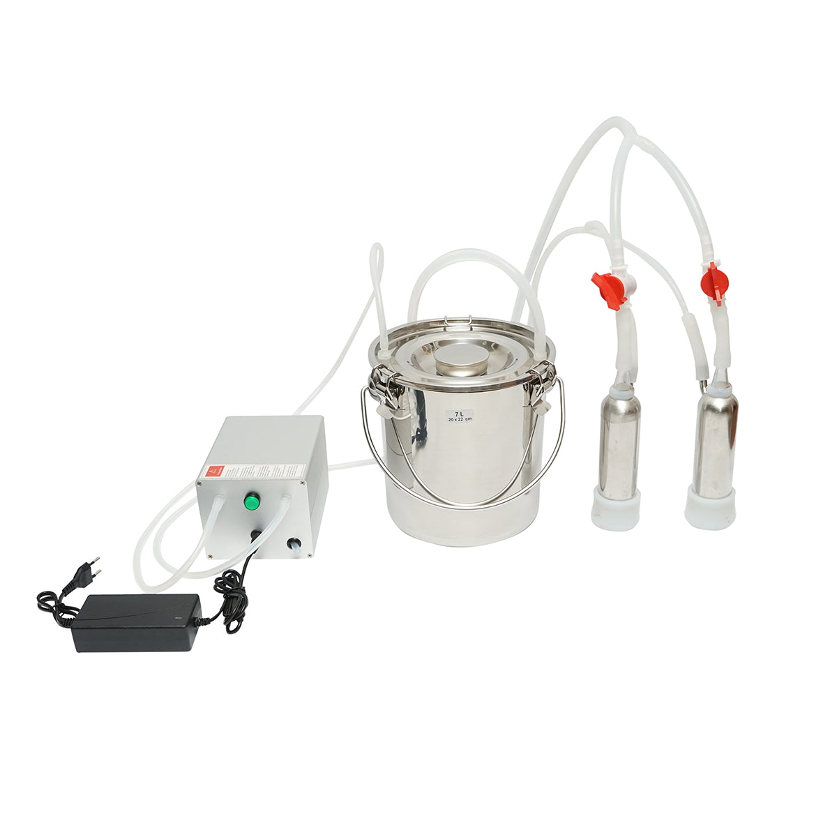 Portable milking machine 60W with 1 unit for cows, 7L stainless steel bottle