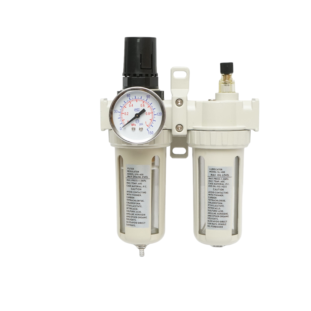 Air filter and lubricator with a maximum pressure regulator of 1 MPa, 1/2 connection