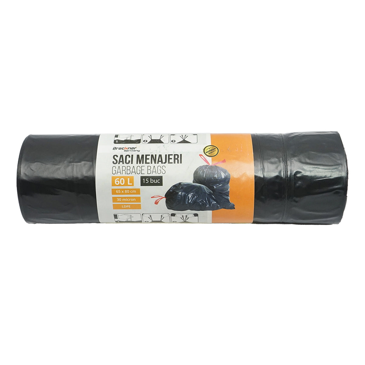 Set of 15 household garbage bags 60L, 65x80cm 30 microns LDPE Breckner Germany