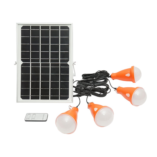 Lighting system with 4x16 LED bulbs, 5V/10W solar panel and Breckner Germany remote control