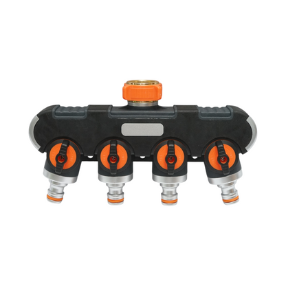 Distributor 4 way with taps, connectors 1/2 and tap adapter 1/2-3/4 garden hose