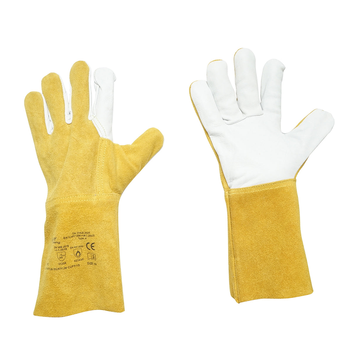 Leather welding gloves with lining, protective cuff 15cm yellow-white size 10 Breckner Germany