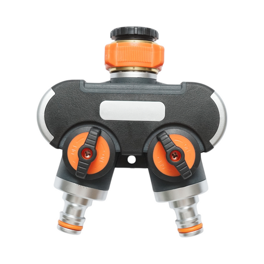 Distributor 2 way with taps, connectors 1/2 and tap adapter 1/2-3/4 garden hose