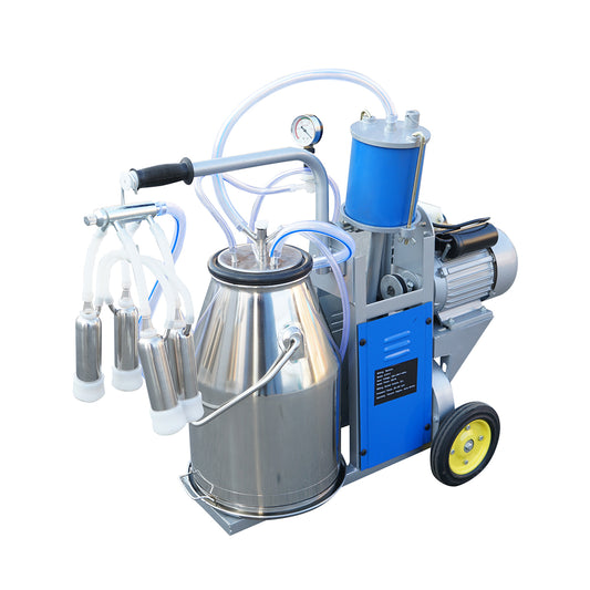 Single post milking machine 550W, 220V stainless steel 25L tank, milking group with 4 teats, vacuum pressure 45-50 kPa, pulsations 60-80 cpm