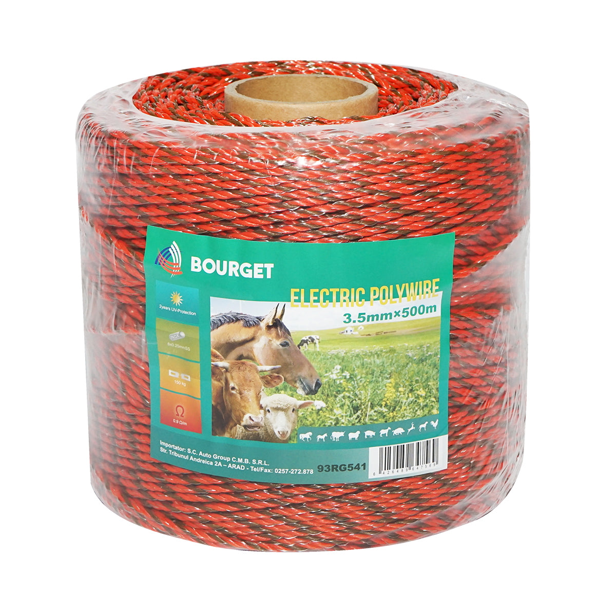 Orange-black wire roll 3.5mm 6x0.25mm SS, 500m electric fence, resistance 0.9 Ohm Bourget