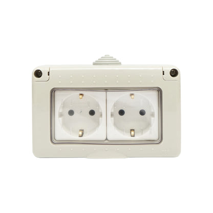 Schuko double socket applied for IP55, 16A, 250V with grounding and protection Breckner Germany