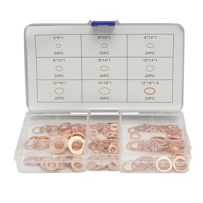 Copper washer set Ø 5-14mm 200 pieces