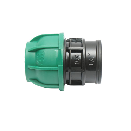 Compression connector with internal thread D40mmx1-1/4 toll, PN10 bar for irrigation systems