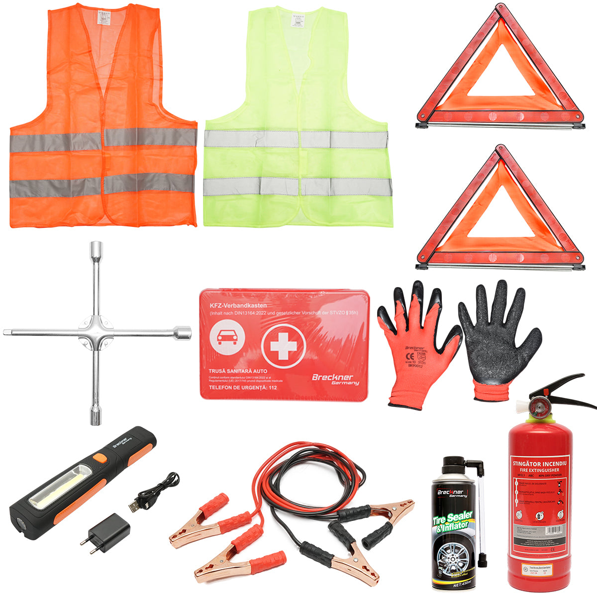 Car safety kit, mandatory legislative first aid package DIN 13164 Breckner Germany