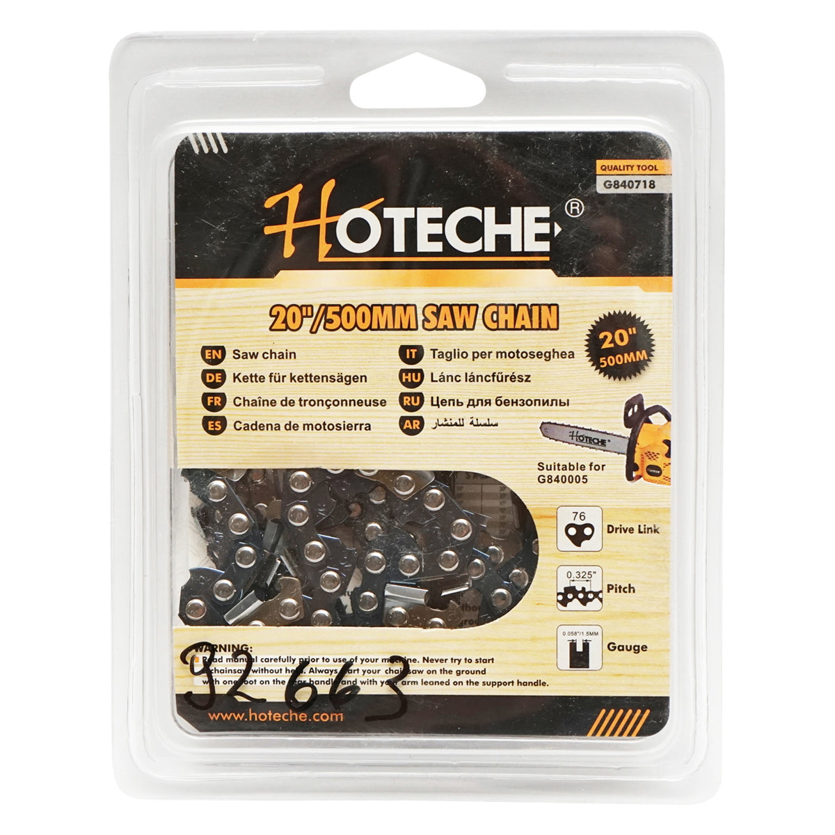 Chain for chainsaw pitch 325, 76 links, 38 teeth, length 50cm (20 inch) Hoteche