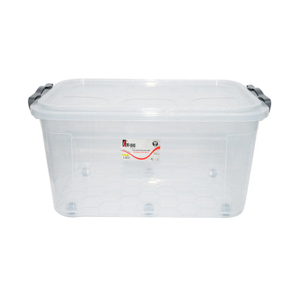 50L storage box with lid and wheels made of transparent plastic 400x630x320mm