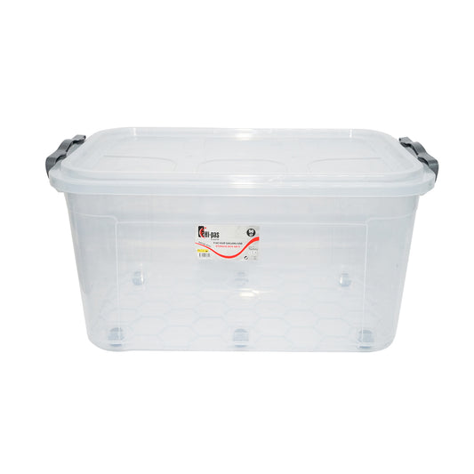 50L storage box with lid and wheels made of transparent plastic 400x630x320mm