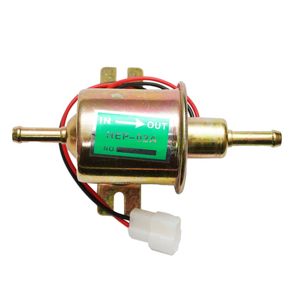 Universal electric fuel pump with integrated filter, 12V, L=145mm, dia 8mm for diesel/gasoline OEM YK-3118, HEP-02A