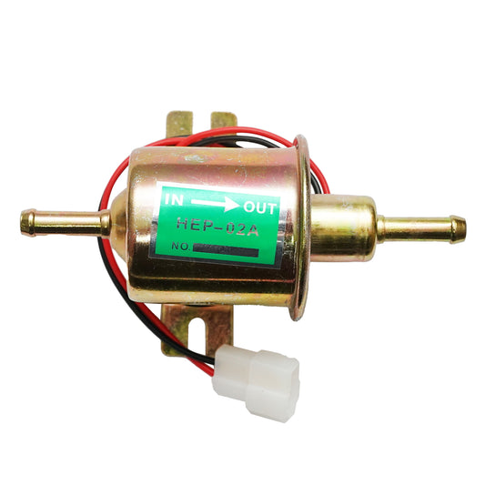 Universal electric fuel pump with integrated filter, 12V, L=145mm, dia 8mm for diesel/gasoline OEM YK-3118, HEP-02A