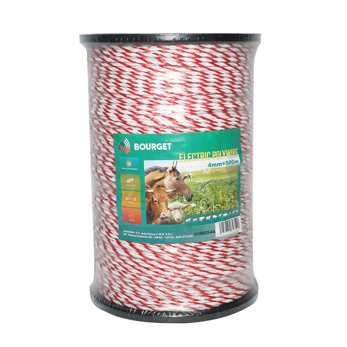 Roll of white-red wire 4mm 6x0.2mm SS, 500m electric fence, resistance 4.5 Ohm Bourget