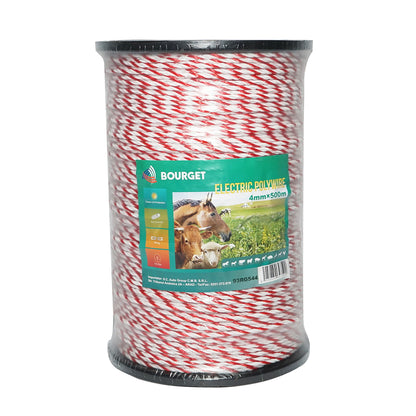 Roll of white-red wire 4mm 6x0.2mm SS, 500m electric fence, resistance 4.5 Ohm Bourget