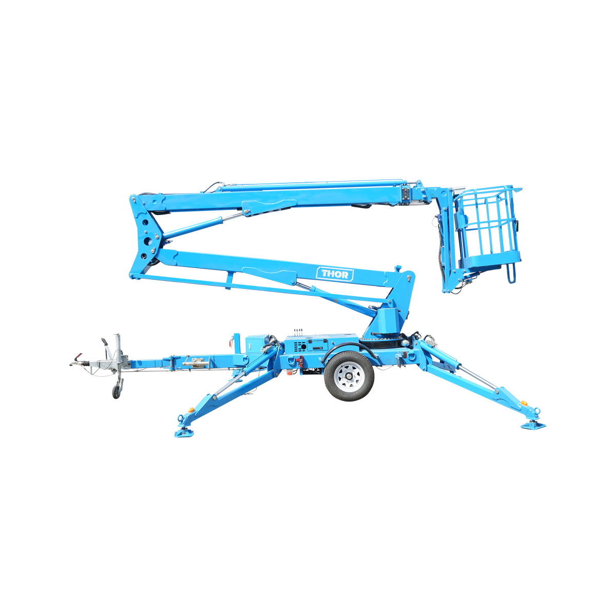 Trailer-mounted platform/scissor lift for working at heights, 16m, 200Kg with remote control, gasoline engine.