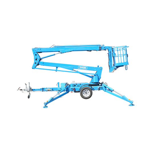 Trailer-mounted platform/scissor lift for working at heights, 16m, 200Kg with remote control, gasoline engine.
