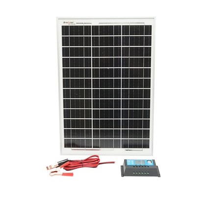 30W/18V photovoltaic monocrystalline solar panel 560x345x25mm with 12/24V 20A charge controller, cable 1.5/2m Breckner Germany