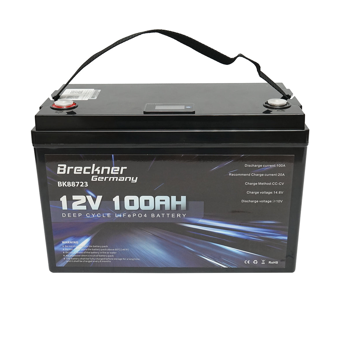 Li-ion LifePo4 Battery 12.8V, 100Ah (deep cycle) with BMS, LCD display and temperature protection Breckner Germany