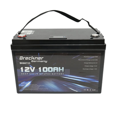 Li-ion LifePo4 Battery 12.8V, 100Ah (deep cycle) with BMS, LCD display and temperature protection Breckner Germany