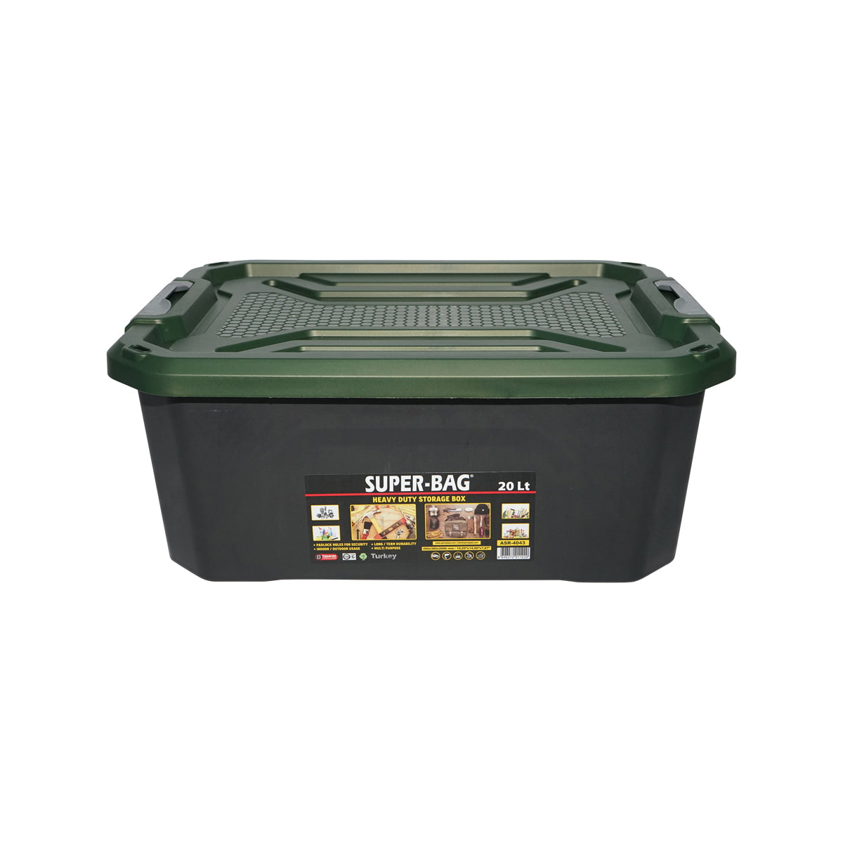 Box, heavy duty storage chest 20L with lid, green 490x380x200mm Breckner Germany