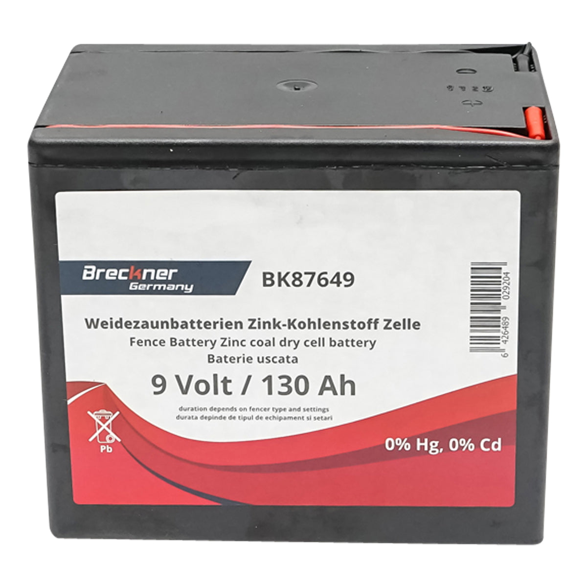 Dry battery (non-rechargeable) 9V 130Ah for electric fence Breckner Germany