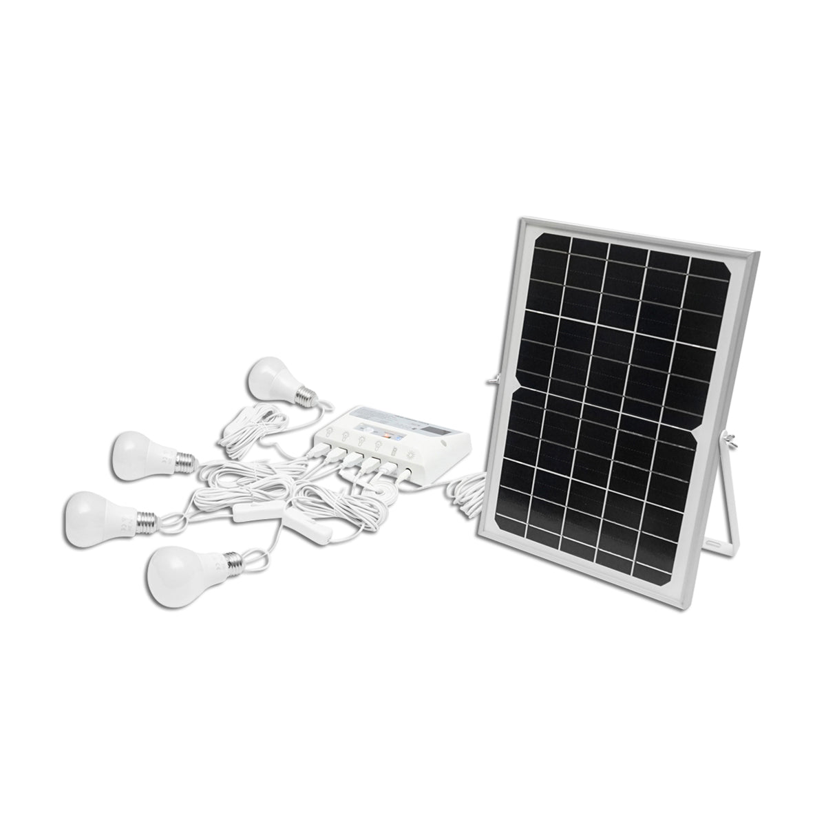 Lighting system with 4 LED bulbs, 9V/12W solar panel and 1xUSB phone charger Breckner Germany