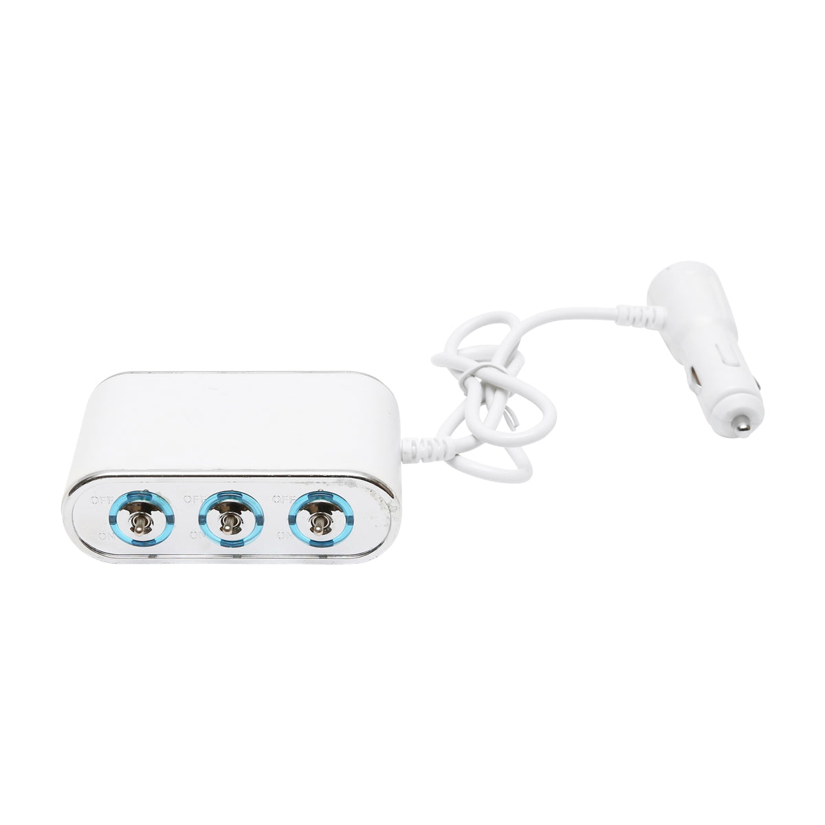 Triple car lighter adapter 12/24V white with individual switch and 1 USB port 5V 2.1A