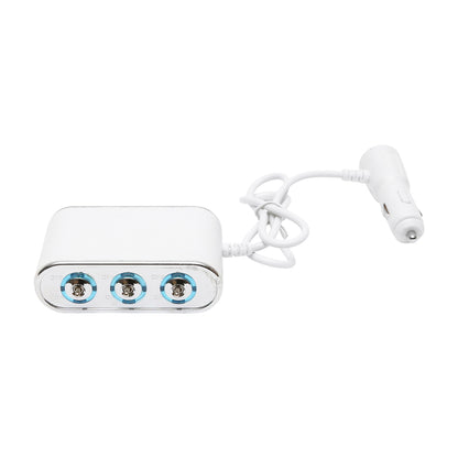 Triple car lighter adapter 12/24V white with individual switch and 1 USB port 5V 2.1A