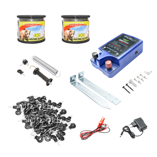 Complete electric fence kit 220V, 2 Joules, wire length 1000m, 100 insulators and Breckner gate kit Germany
