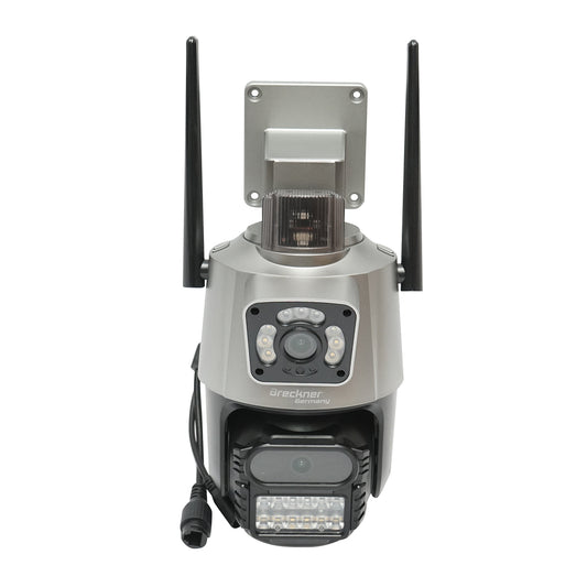 6 MP dual lens surveillance camera, P2P WIFI 2.4G, 360 degree PTZ rotation with motion sensor, siren, human detection, and iCSee app