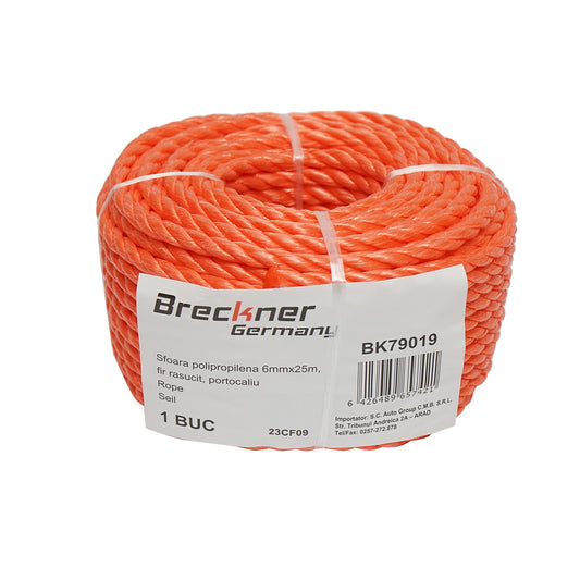 Twisted PP rope 6mmx25m, orange Breckner Germany