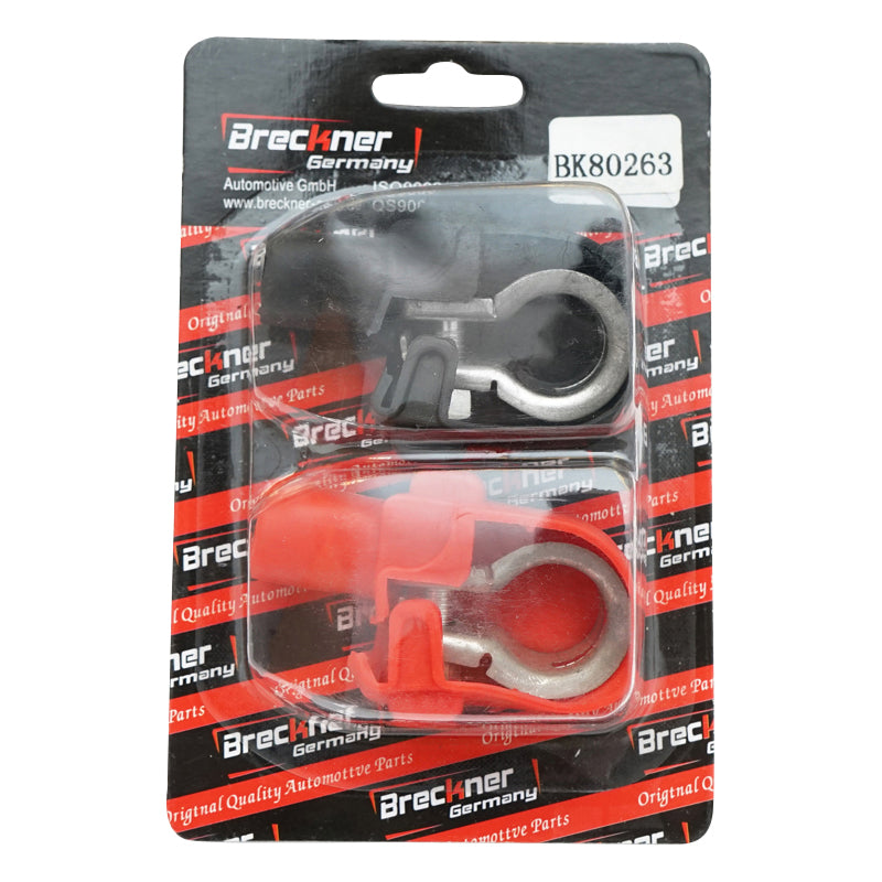 Battery terminal set with clamp and red and black rubber protection Breckner Germany
