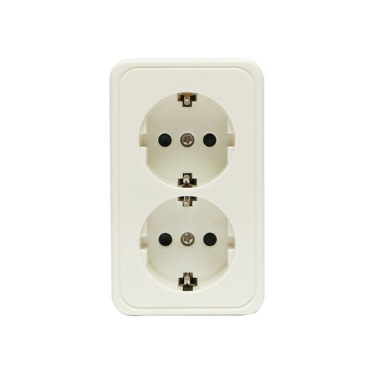 Double Schuko socket with grounding, white, 16A, 250V, applied with child protection, Breckner Germany