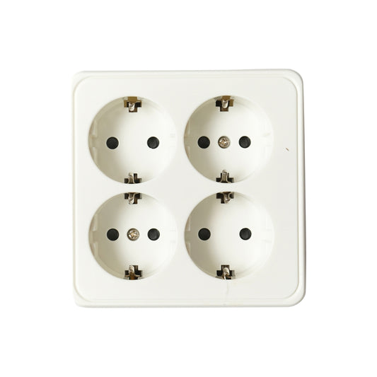 Schuko socket with 4 inputs, white grounding for 16A, 250V, applied with child protection Breckner Germany