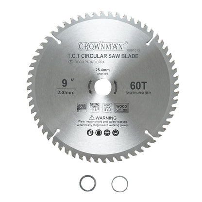 Circular saw blade for wood 230x25.4mm, max speed 6600rpm, 60 teeth Crownman
