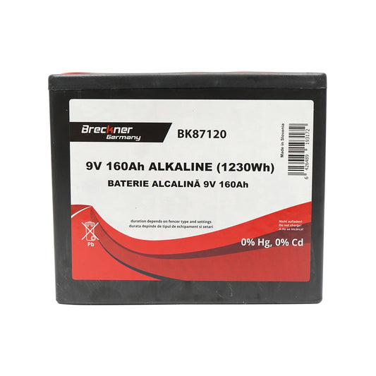 Alkaline dry battery 9V, 160Ah for electric fence Breckner Germany