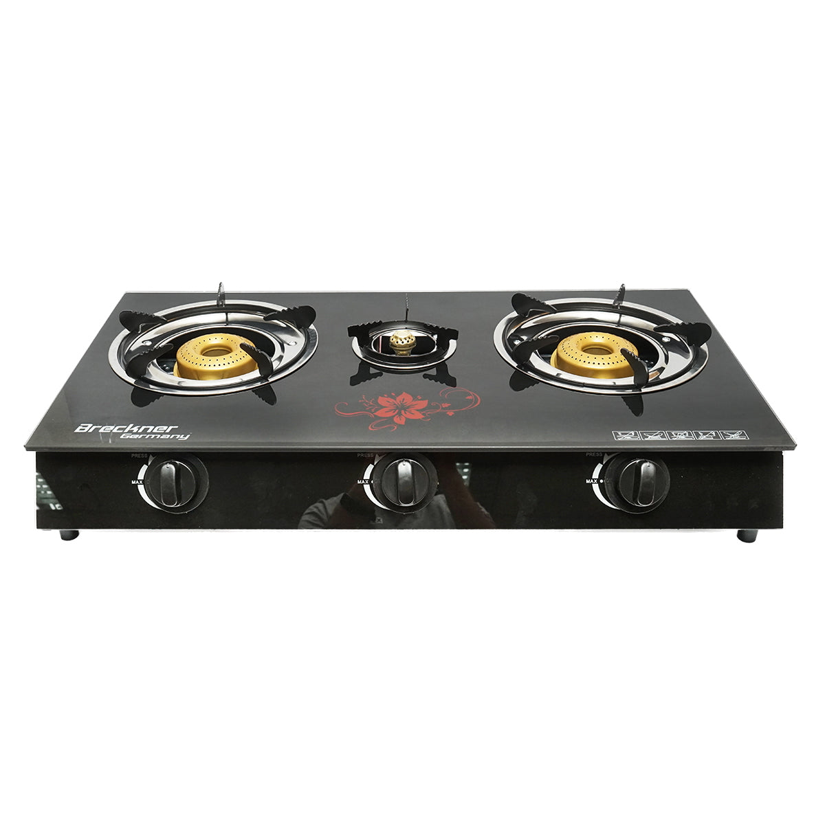 Hob, 3 burner metal stove 2.5KW, tempered glass 700x380x94mm Breckner Germany