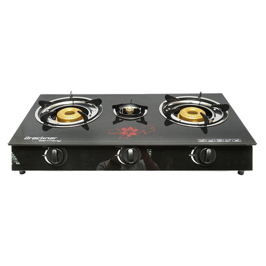 Hob, 3 burner metal stove 2.5KW, tempered glass 700x380x94mm Breckner Germany