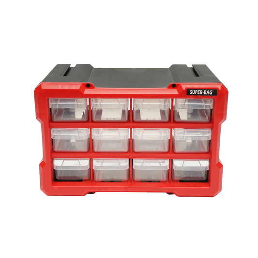 Modular orange plastic storage box, 12 drawers 158x266x170mm Breckner Germany